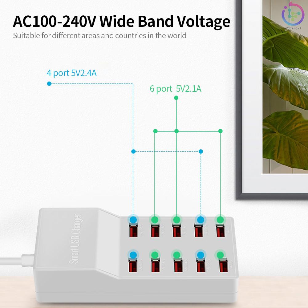 WLX-T8 10 Port USB Charger 50W Quick Charging Intelligent Portable Charger for Mobile Phone/Tablet EU Plug