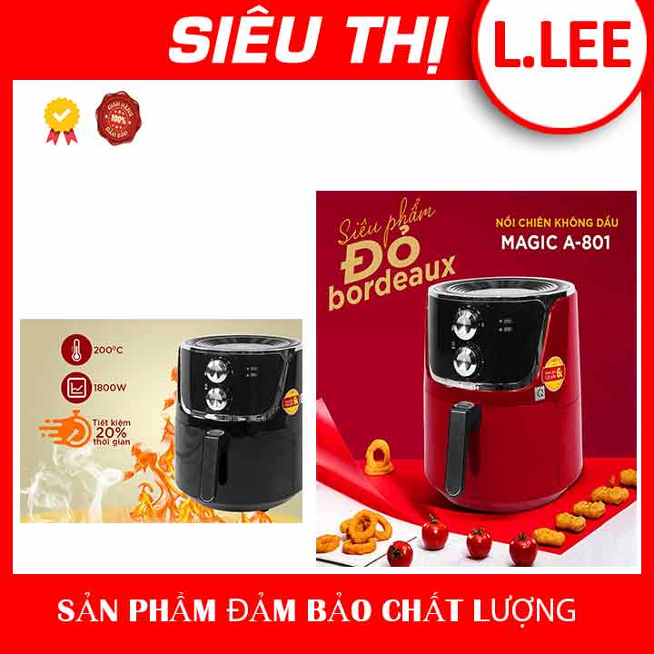 Nồi chiên không dầu MAGIC KOREA A801 6L chống dính công suất 1800W bảo hành 12 tháng màu đỏ tặng kèm giấy nến
