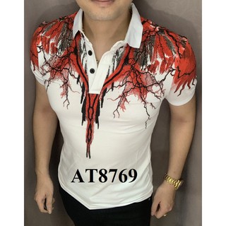 Áo thun burlong có cổ tia lửa điện đính đá  AT8769 (Nam - Nữ), Mềm mượt vải chống thấm mồ hôi rất sang trọng,