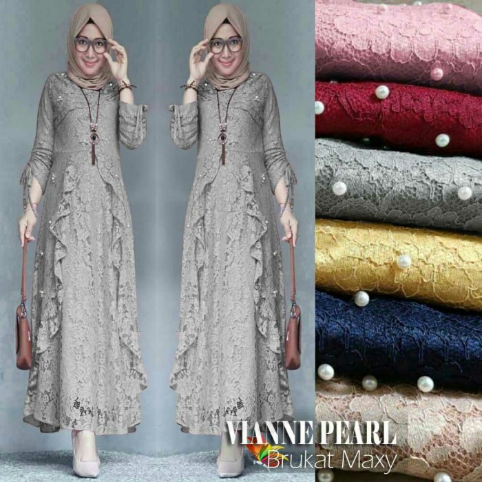 ~ Dna ~ MAXI VIANNE Đầm Nữ Phối Họa Tiết Thổ Cẩm Ngọc Trai Thời Trang Cổ Điển Màu Xám S