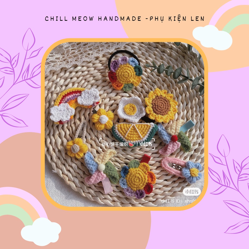 COMBO 10 kẹp tóc len handmade cầu vồng xinh xắn CHILLMEOW HANDMADE
