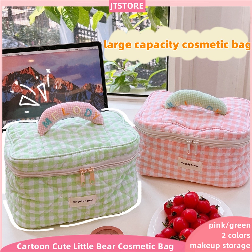 Túi Đựng Mỹ Phẩm Vải Canvas Họa Tiết Gấu Hoạt Hình Dễ Thương