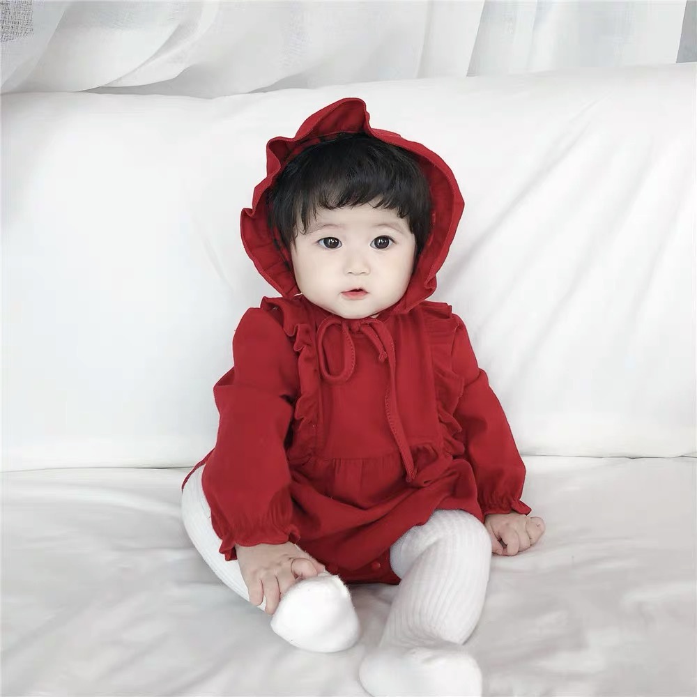 Bộ Áo Liền Quần Dài Tay In Họa Tiết Dễ Thương Thời Trang Mùa Đông Cho Bé Gái Sơ Sinh Từ 0-24 Tháng Tuổi
