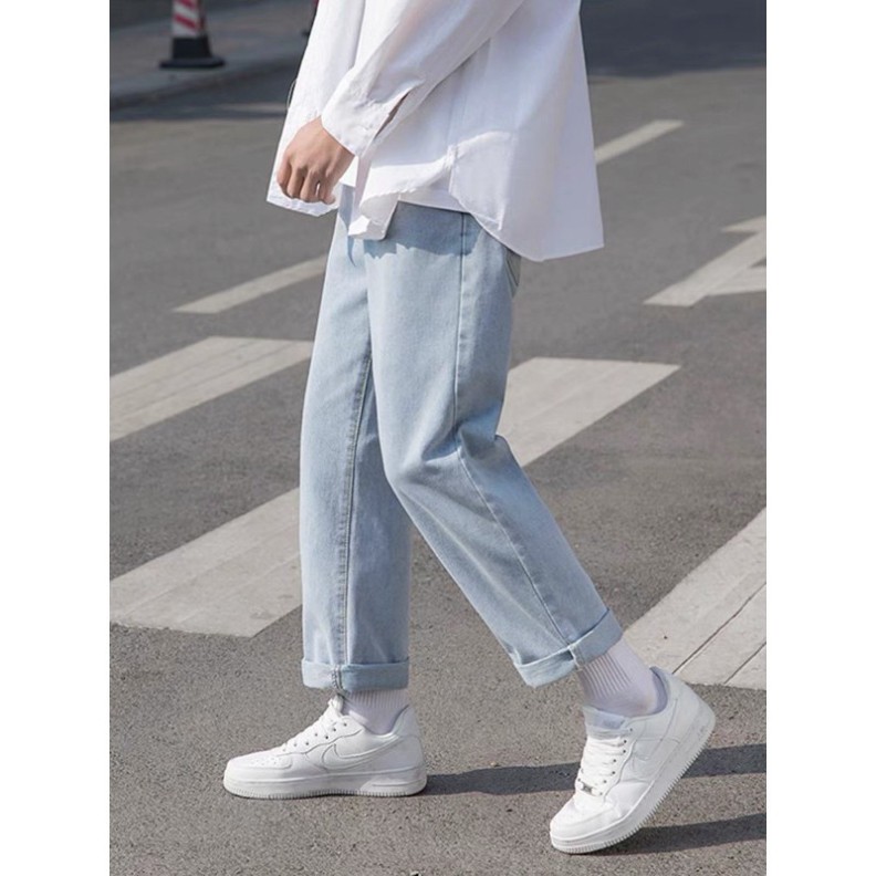 Quần Jean Baggy nam xanh sáng nhạt ống xuông rộng Q4 - quân bò baggy nam hottrend2021 | BigBuy360 - bigbuy360.vn