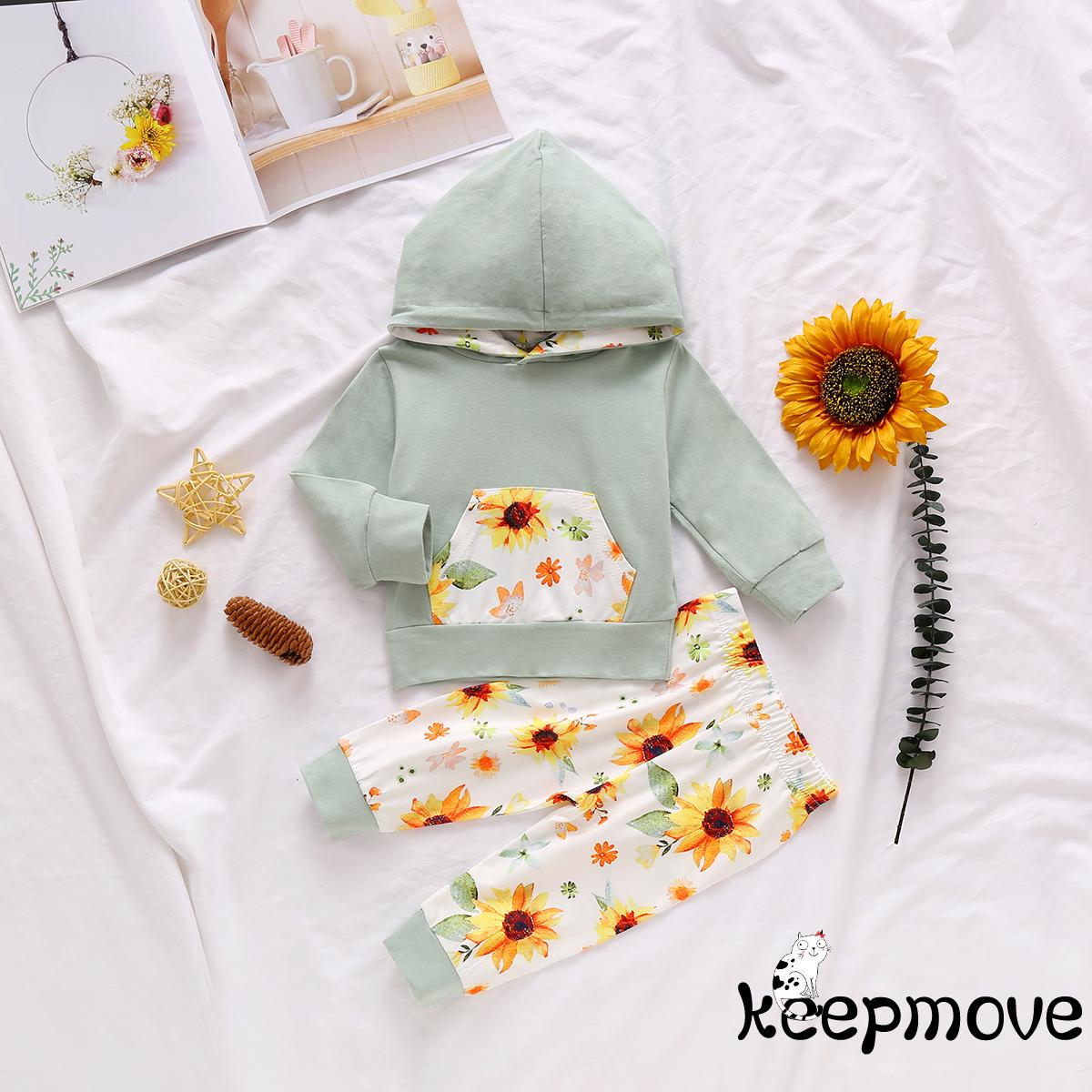 Bộ Áo Hoodie Tay Dài Phối Quần Dài In Hoa Thời Trang Mùa Đông Cho Bé Gái