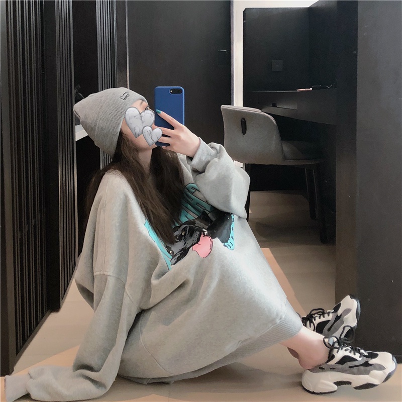 Áo sweatshirt mỏng Xiaozhainv tay dài dáng rộng in chữ phong cách vintage Hàn Quốc thời trang thường ngày | BigBuy360 - bigbuy360.vn