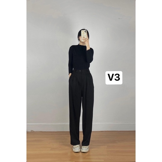 Quần vải ống suông rộng thẳng cạp cao V1,V3  quần ống suông đứng cho nữ đi học đi làm học sinh sinh viên