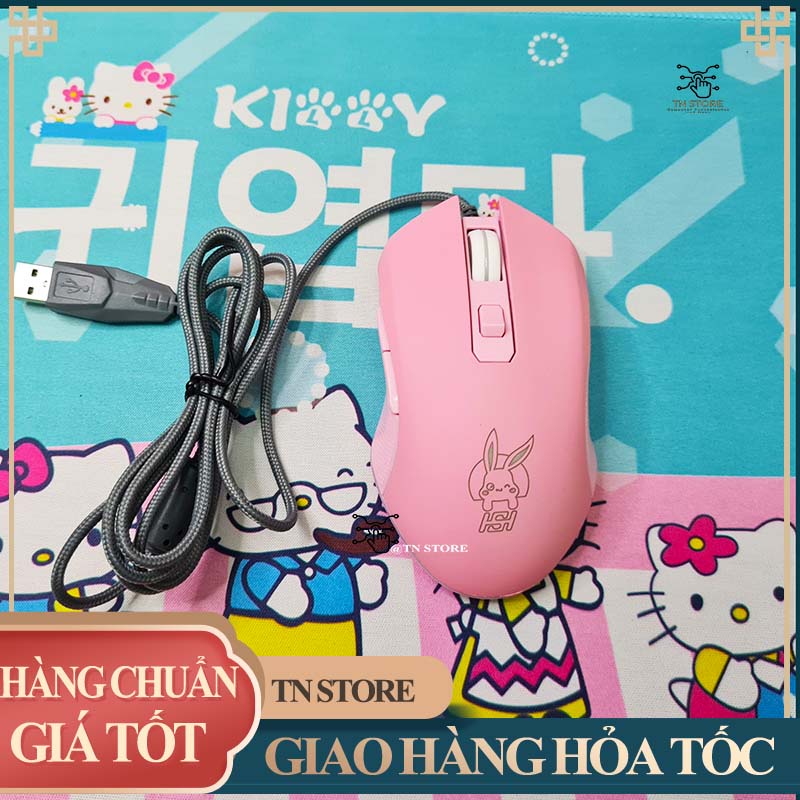 Chuột màu hồng siêu dễ thương dùng cho PC Laptop hình Pikachu có đèn LED RGB