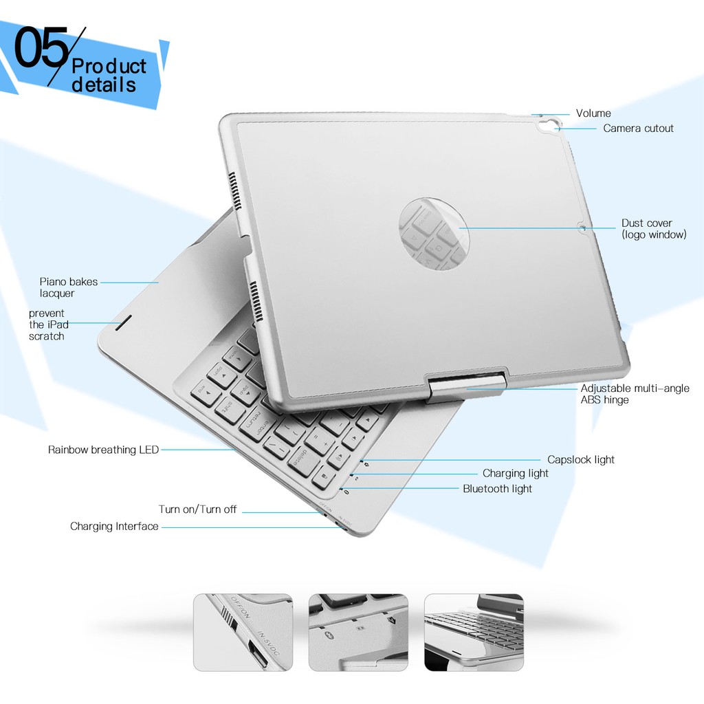 [ HÀNG NHẬP KHẨU] Bàn phím Bluetooth không dây cao cấp cho Ipad Pro 10.5 xoay 360 độ