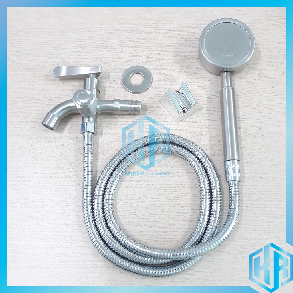 Bộ củ sen 1 đường nước lạnh Inox 304 kèm Tay sen tăng áp Inox Dày chống oxi hóa tiết kiệm nước Đủ bộ: Củ sen+tay+dây+cài