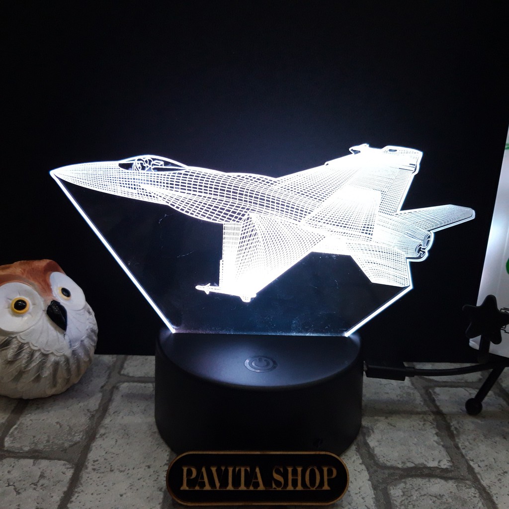 Đèn ngủ led 3d PAVITA hình máy bay phản lực, quà tặng thú vị cho bạn bè, cho bé, đèn để bàn trang trí đẹp