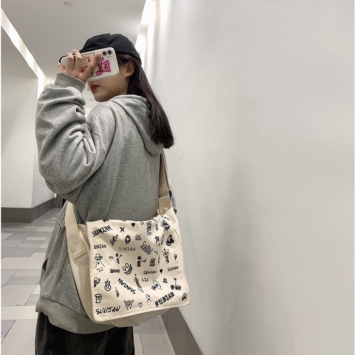 Túi đeo chéo nữ vải canvas giá rẻ đeo vai đi học đựng vừa A4 phong cách hàn quốc TV106