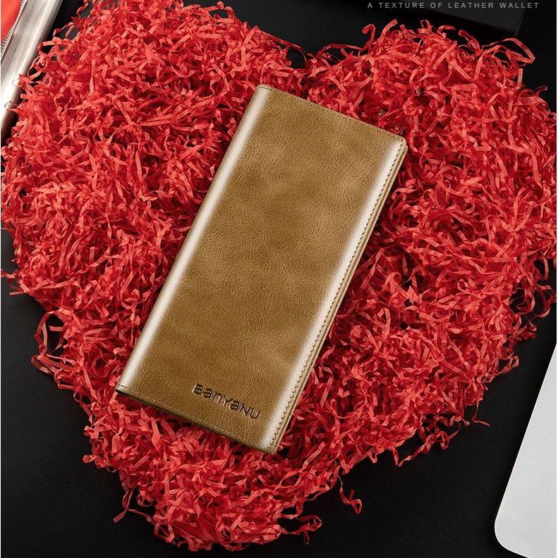 Ví Nam Da Bò Dài Cầm Tay Siêu Mỏng Gọn Bền Đẹp Nhiều Ngăn Tiện Lợi Công Nghệ RFID Blocking Chống Trộm Có Dây Kéo An Toàn