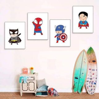 Tranh canvas siêu nhân hoạt hình treo phòng bé bộ 4 tranh 30x40