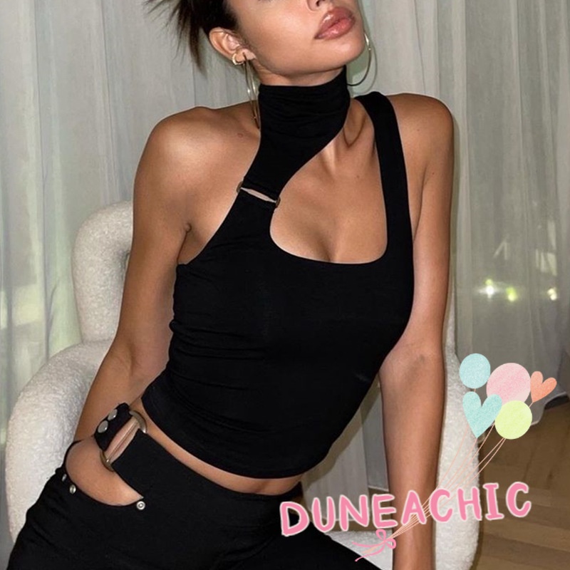 DUNEA Áo Tank Top Cổ Cao Thiết Kế Độc Đáo Cho Phái Nữ