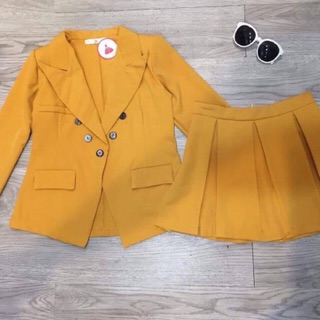 SÉT ÁO VEST NÚT + CHÂN VÁY XẾP LY