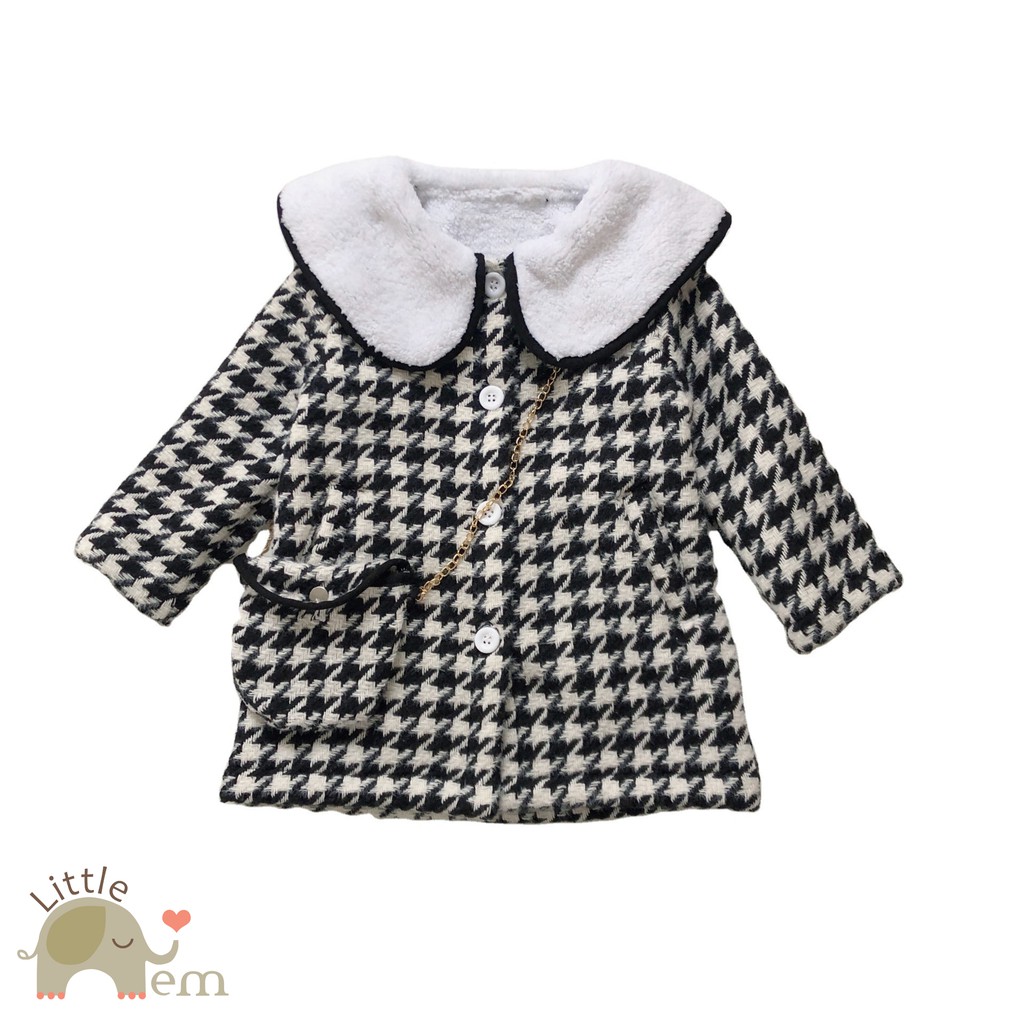 Set Áo khoác houndstooth chần bông cho bé + Túi đeo chéo dây gold