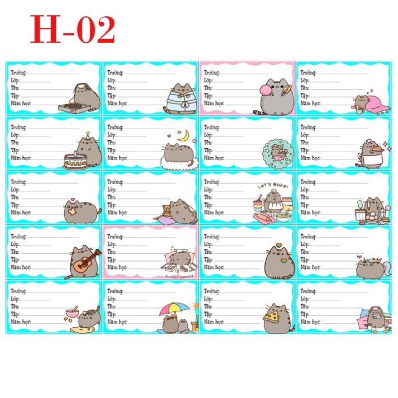 Nhãn vở mèo pusheen 40 nhãn khác nhau/ nhãn dán mèo pusheen cute