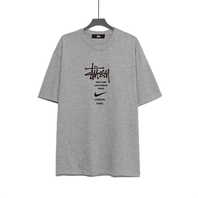 STUSSY Áo thun tay ngắn cổ tròn dáng rộng chất liệu cotton ST1#