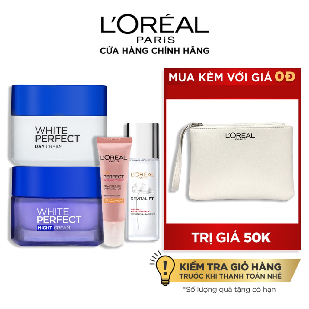 ( Bb221 ) Bộ Kem White Perfect L'Oreal Paris dưỡng da ngày và đêm căng mướt, trắng sáng & chống nắng toàn diện ( Linhnam