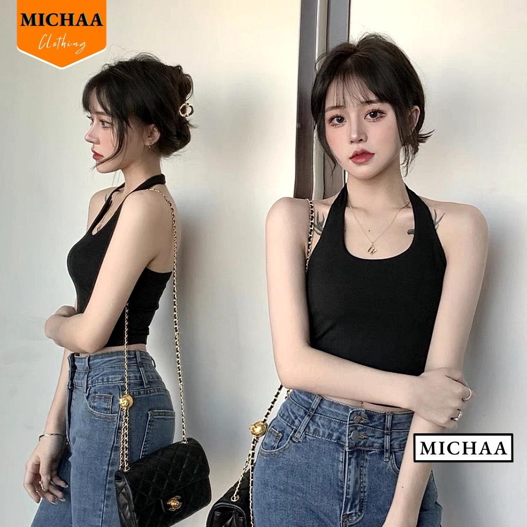 Áo Croptop CỔ YẾM HỞ LƯNG Nữ Thun Borip Ulzzang Kiểu Choàng Ôm Body Đẹp 2 Màu - MICHAA
