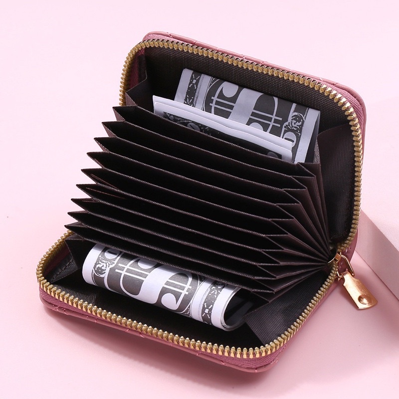 Ví nữ khoá cầm tay mini nhiều ngăn chất liệu da thêu trái tim