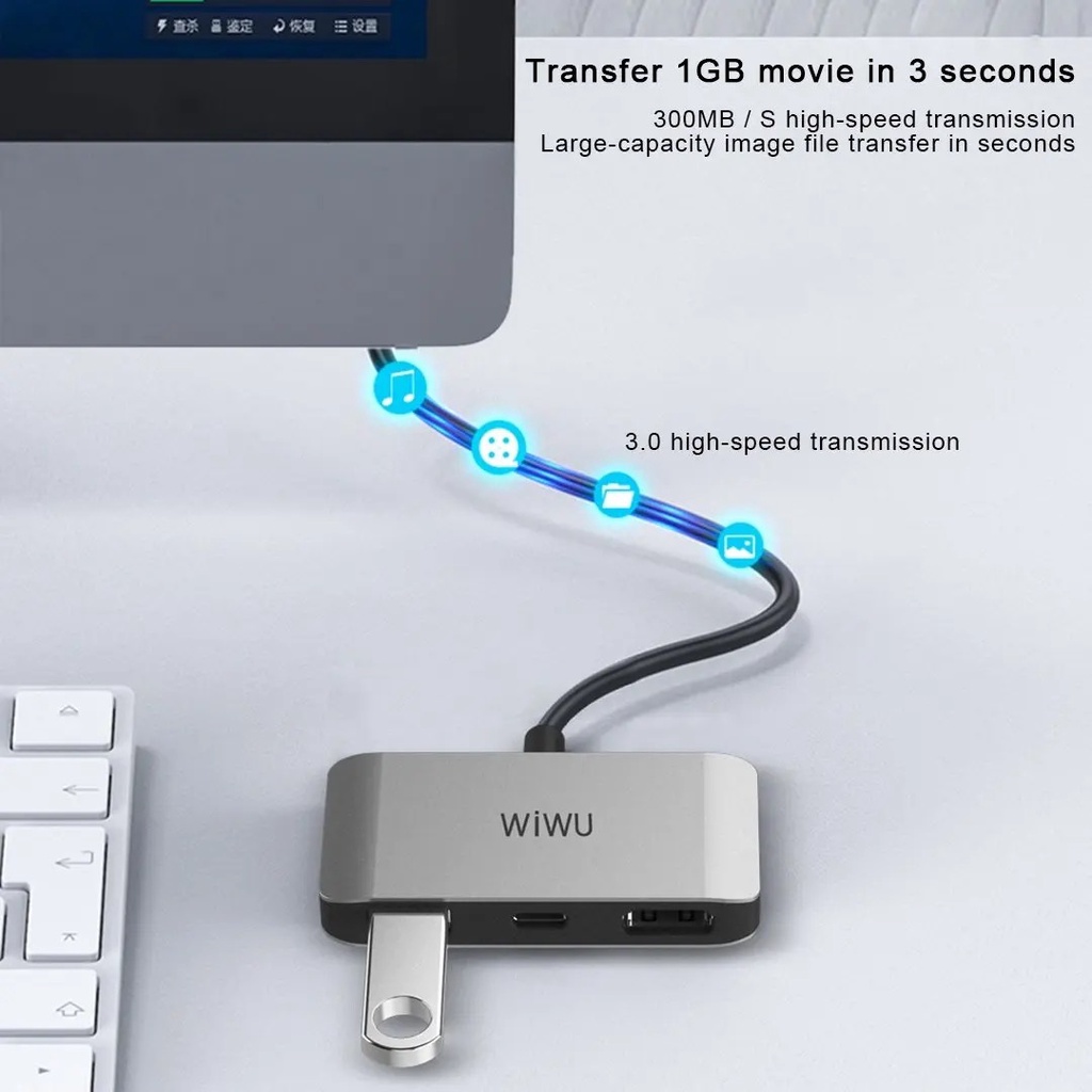 HUB 3 in 1 WIWU Type-C ra HDMI + USB 3.0 + Type C Cổng chuyển đổi cho Tablet , Máy tính bảng  , Laptop , SmartPhone