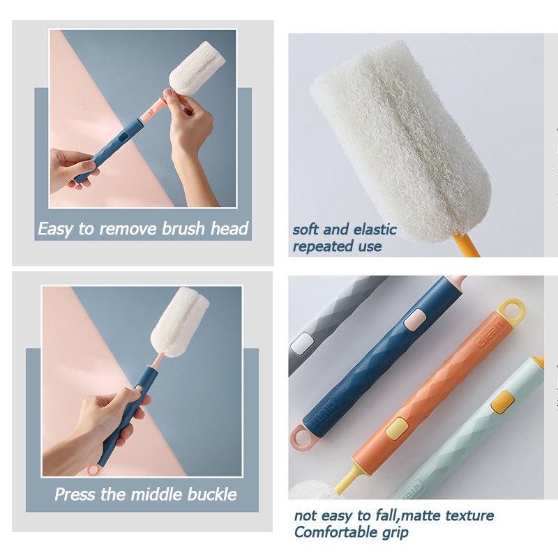 Bàn chải bọt biển cán dài có thể tháo rời dùng để vệ sinh ly cốc thủy tinh