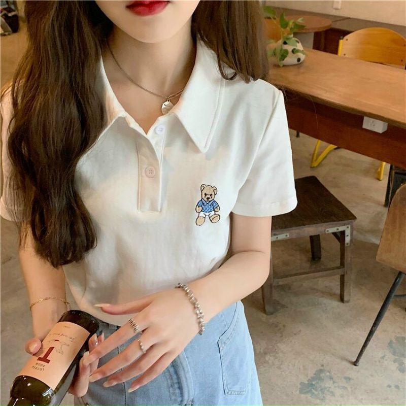 [Mã 11FASHIONSALE1 giảm 10K đơn 50K] Áo kiểu có cổ polo thêu gấu | WebRaoVat - webraovat.net.vn