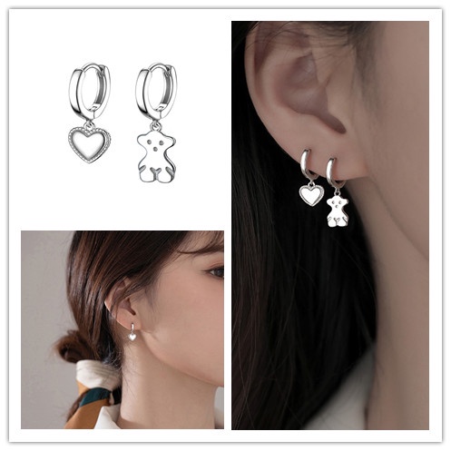 1 Đôi Bông Tai Thời Trang Hình Gấu Và Trái Tim Phong Cách punk Dành Cho Nữ
