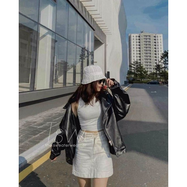 Maihuong⚡️ÁO KHOÁC DA KHUY ĐAI MÀU ĐEN DÀI TAY CHO NỮ GIÁ TỐT