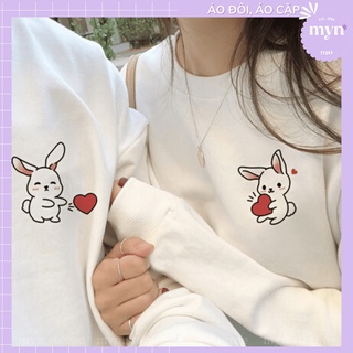Áo Sweater Nỉ Cặp Đôi Hình Thỏ Trắng Dễ Thương, Áo Sweater Nỉ Dày Dặn Form Rộng Nam Nữ Đủ Size