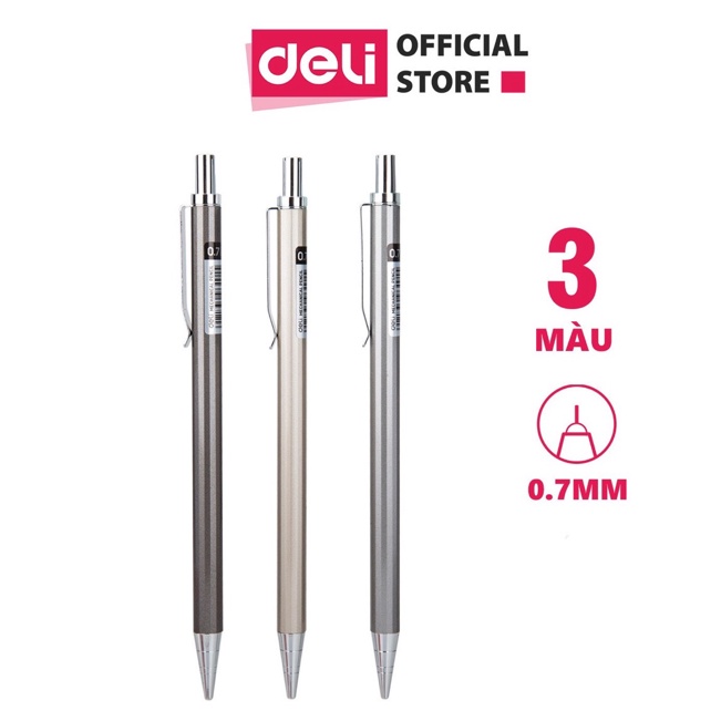 Bút chì kim 0.7mm Deli, Bạc/Rượu sâm-banh/Nâu - 1 cái màu ngẫu nhiên - E6491