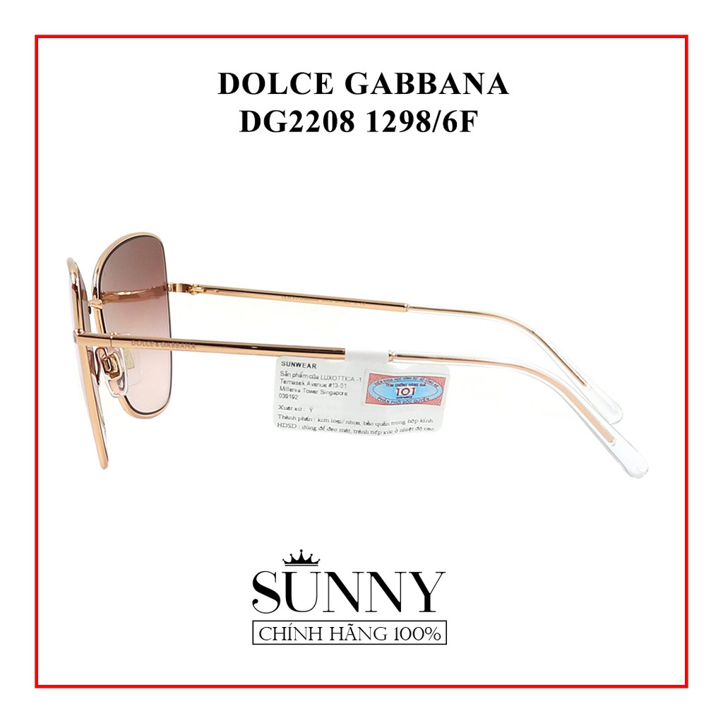 Kính mát chính hãng Dolce&amp;Gabbana DG2208 1298 6F màu sắc thời trang, thiết kế dễ đeo bảo vệ mắt