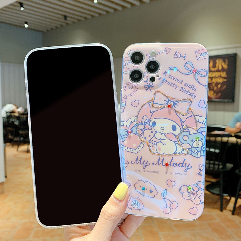Ốp Điện Thoại Mềm Chống Rơi Họa Tiết Hello Kitty Đính Đá Blu-ray Cho iphone 13 12 11 Pro Max XR X XS XSMAX 7 8 plus 7G 8G