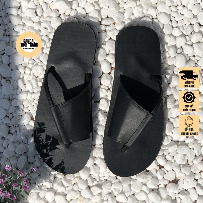 Dép sandal nữ nam xỏ ngón đế bệt full đen  SANDALTHOITRANG