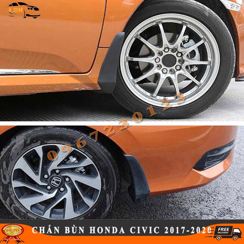 Bộ 4 Chắn Bùn Theo Xe Honda Civic 2016-2020 Nhựa ABS Dẻo Cao Cấp