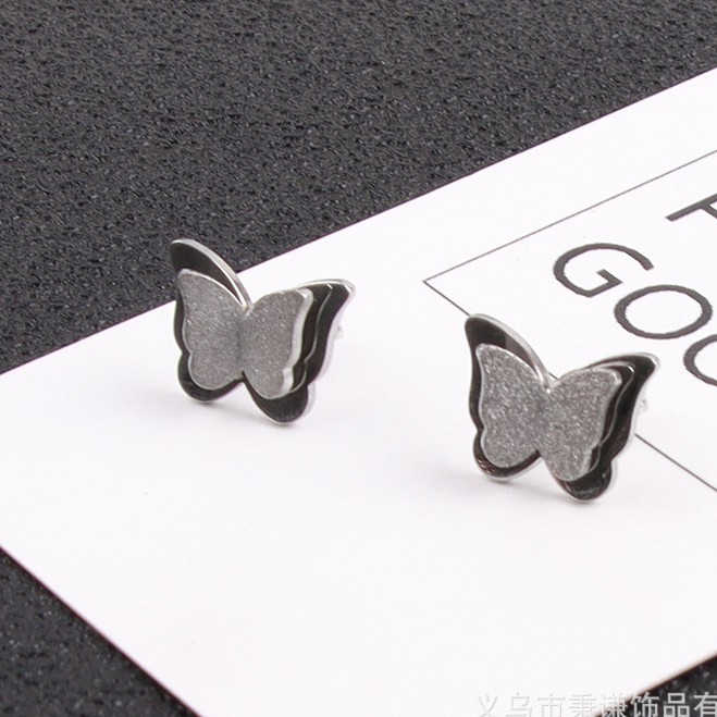 Bông tai hình bướm 2 lớp bạc cao cấp hoa tai hàn quốc