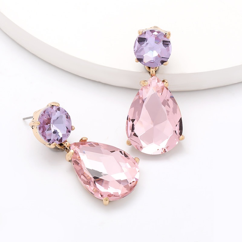 Khuyên tai Pinkdudu PD593 hợp kim kiểu giọt nước mặt kính khảm đá 7 màu đơn giản thời trang cho nữ