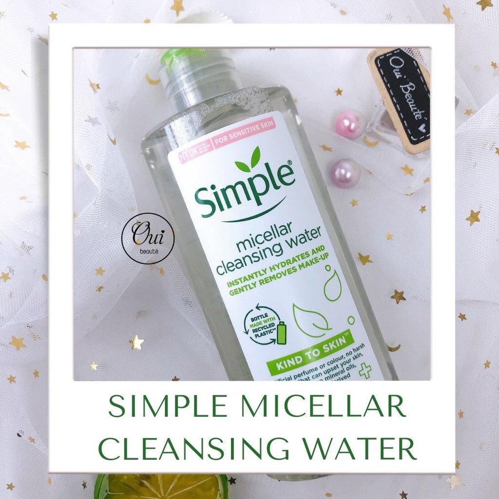 Nước tẩy trang Simple Micellar Cleansing Water, Nước làm sạch sâu cho da nhạy cảm 200ml Ouibeaute