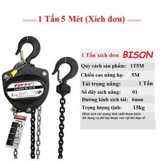 Pa lăng xích kéo tay BISON (quy cách: 1 Tấn 5 Mét)
