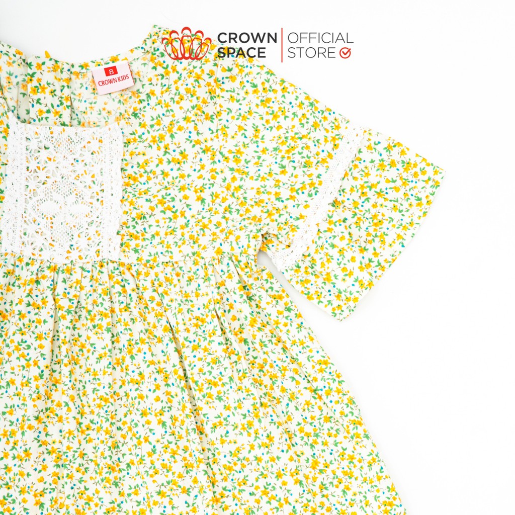 Váy Hoa Nhí Xanh Matcha Cho Bé Gái Crown Kids CKGS2810615.Y Size Từ 2-6