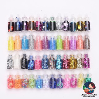 Set 48 Lọ Nhũ - Kim Tuyến - Hạt Trang Trí Móng Nail Đủ Màu