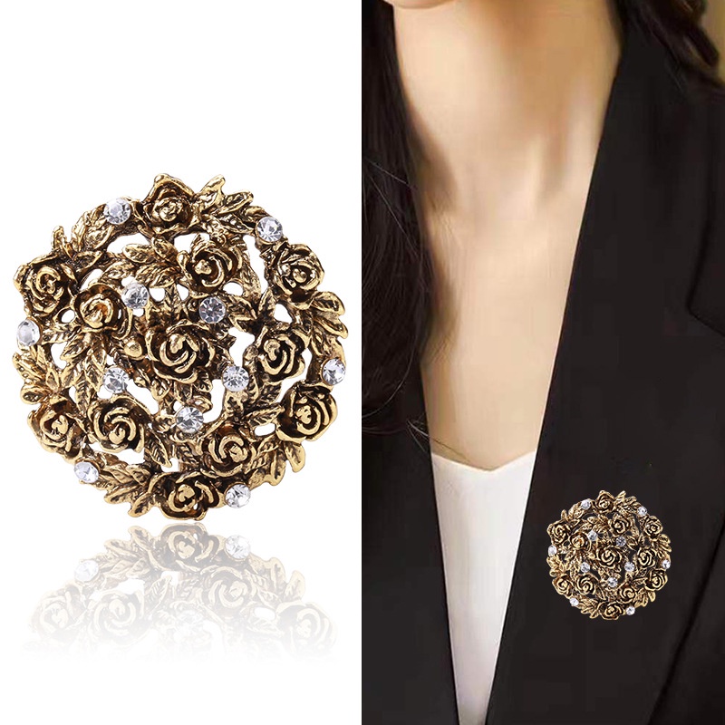 Ghim Cài Áo Hình Hoa Hồng Đính Đá Phong Cách Retro
