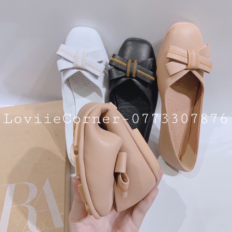 LOVIIECORNER - GIÀY BÚP BÊ NỮ  ĐẾ BỆT NƠ XINH MŨI TRÒN - GIÀY BÚP BÊ NỮ DA MỀM NƠ XINH - TRẮNG KEM ĐEN - B210307 | BigBuy360 - bigbuy360.vn
