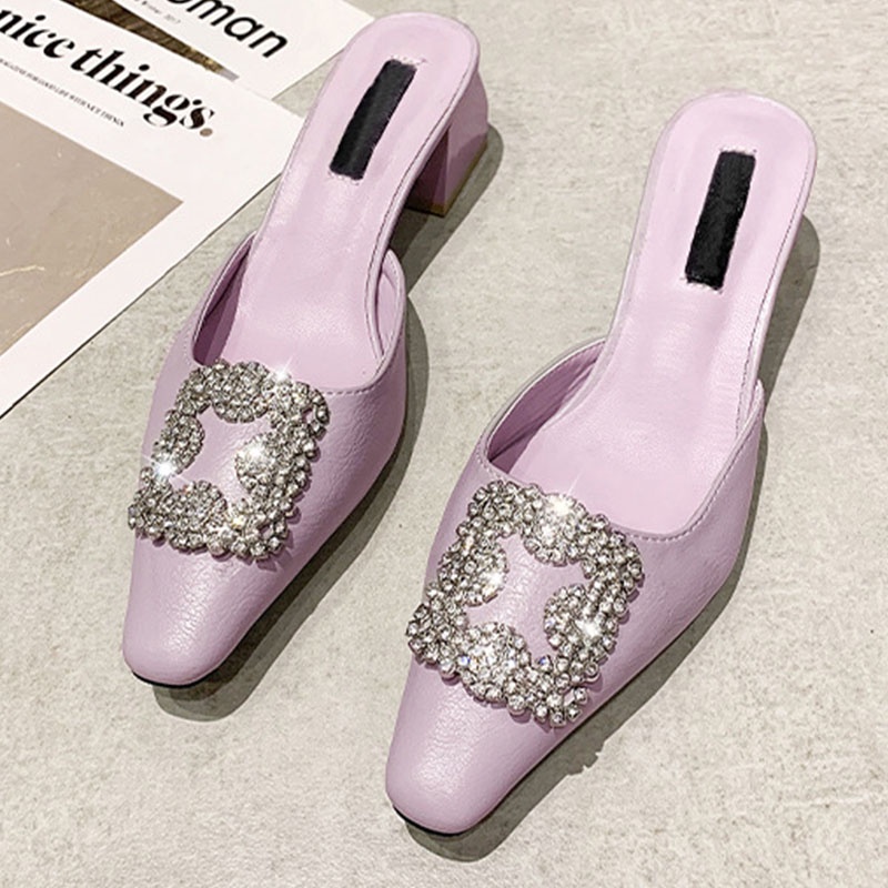 Dép Muller Gót Vừa Đính Đá Pha Lê Thời Trang Dành Cho Nữ