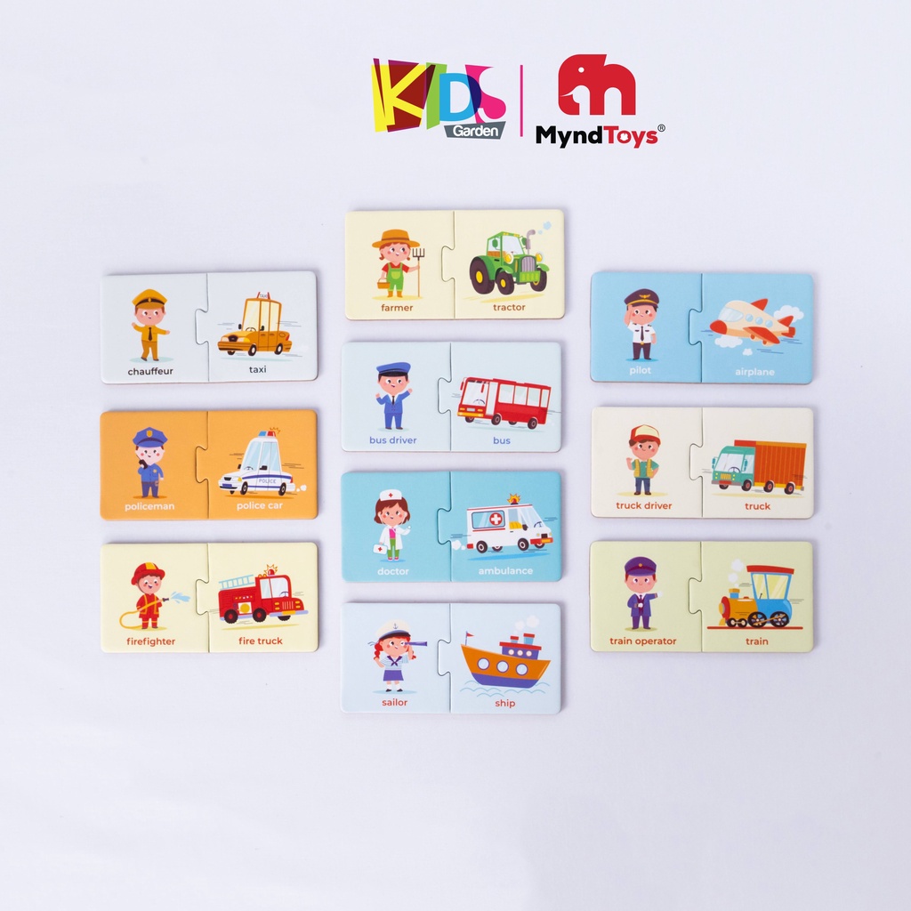 Đồ chơi xếp hình cho bé bộ ghép hình MYNDTOYS  20 mảnh với chủ nghề nghiệp và phương tiện cho trẻ từ 2 tuổi MT02-MFJobs