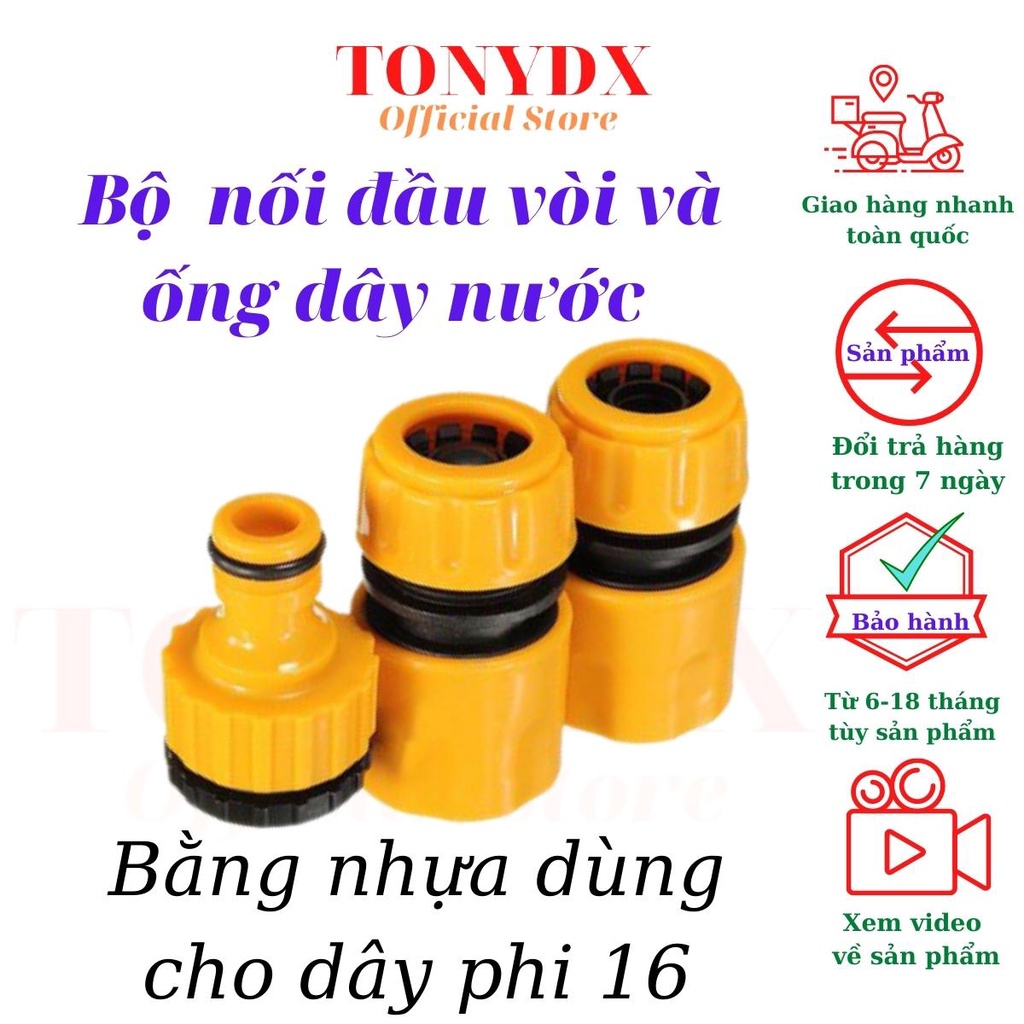Bộ 4 món nối nhanh dây ống nước phi 16 vào đầu vòi  tưới phun và cấp nước phi 21, 27 Lionking Tonydx store