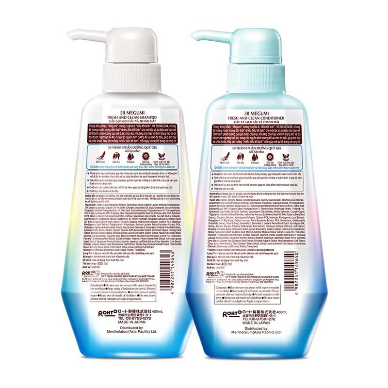 Bộ Gội Xả 50 Megumi Sạch Sâu &amp; Thanh Mát Cho Tóc Dầu Fresh and Clean Shampoo &amp; Conditioner
