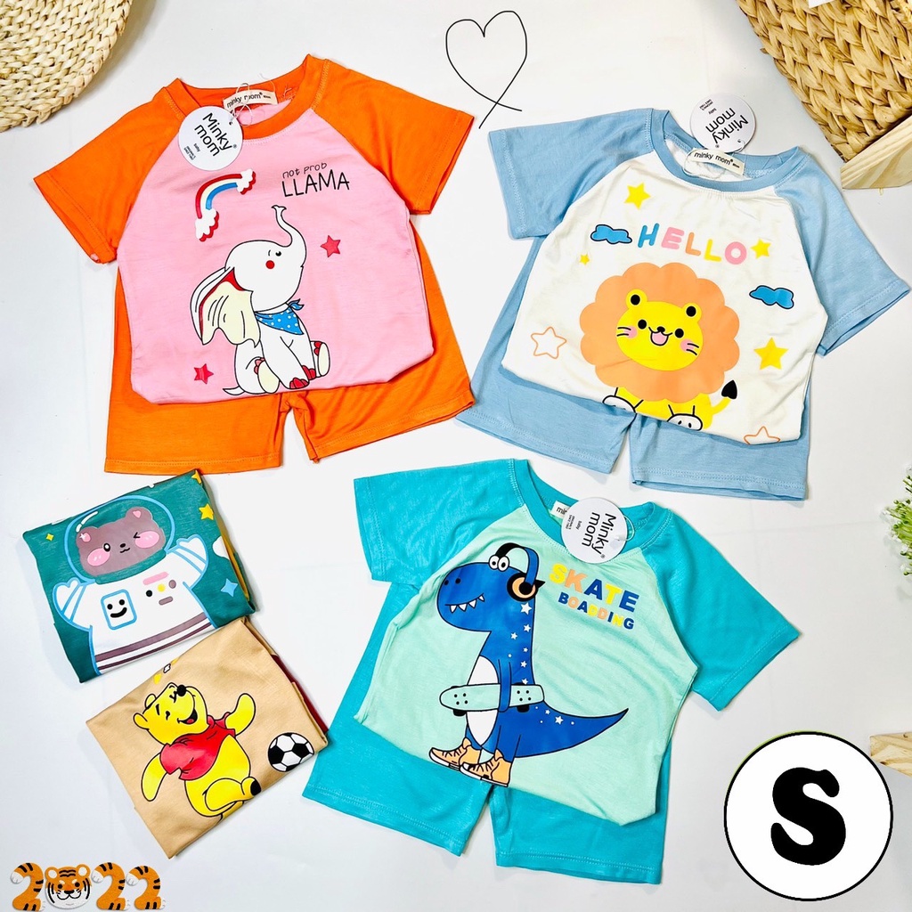 BỘ THUN LẠNH cộc tay raplan họa tiết con vật ngộ nghĩnh đáng yêu MINKY MOM LOẠI 1 cho bé trai bé gái từ 8-20kg